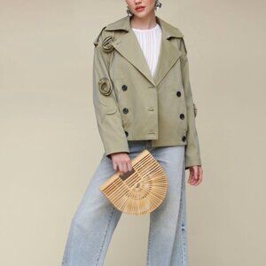 NWT Avec Les Filles Rosette Bomber Trench Jacket In Artichoke